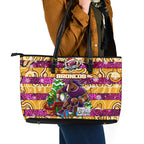 Broncos Rugby Merry Christmas Leather Tote Bag Indigenous Australian Art