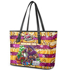 Broncos Rugby Merry Christmas Leather Tote Bag Indigenous Australian Art