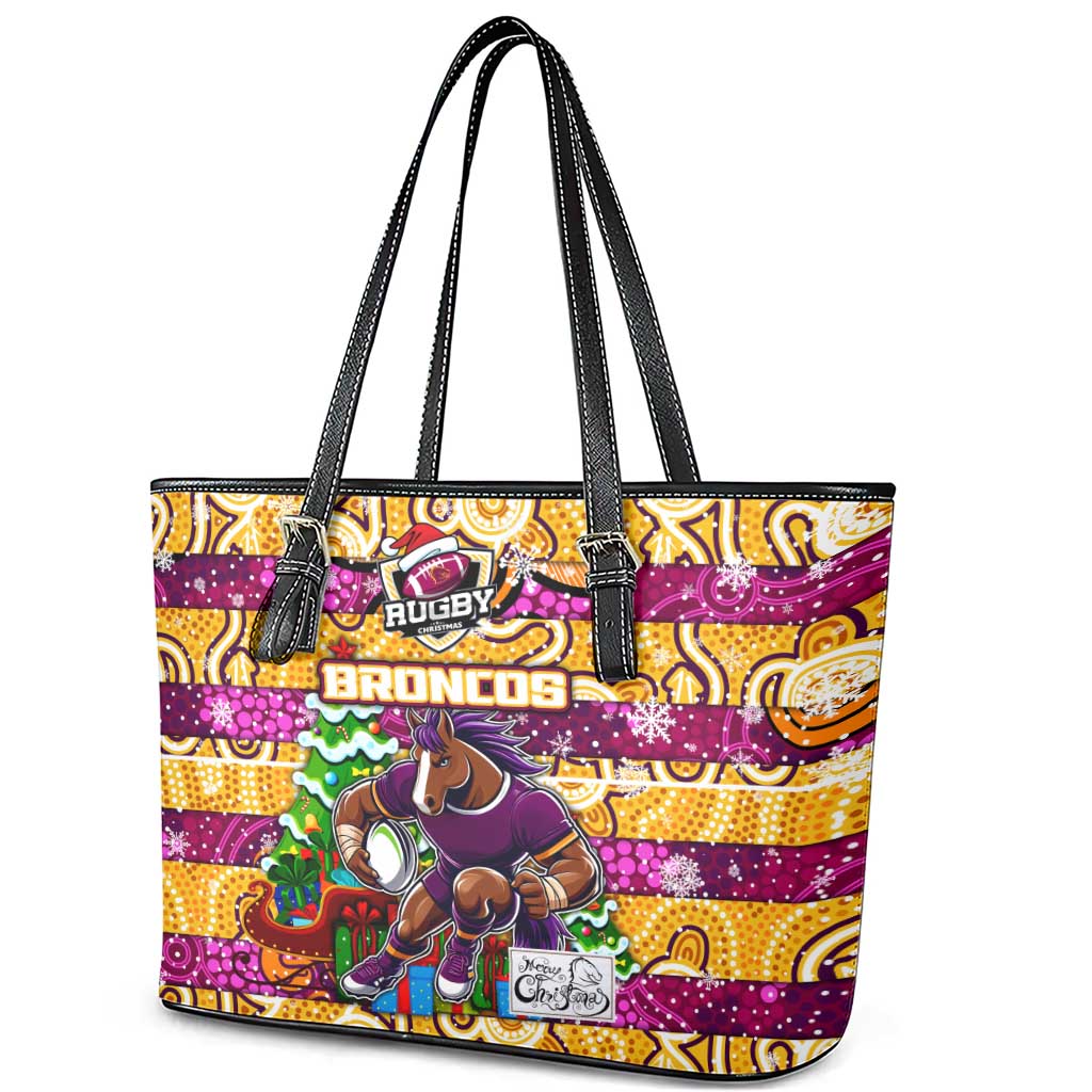 Broncos Rugby Merry Christmas Leather Tote Bag Indigenous Australian Art