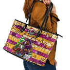 Broncos Rugby Merry Christmas Leather Tote Bag Indigenous Australian Art