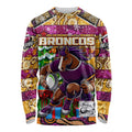 Custom Broncos Rugby Merry Christmas Long Sleeve Shirt Indigenous Australian Art
