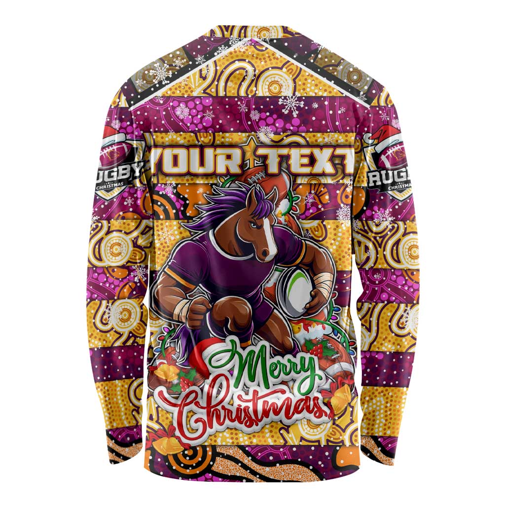 Custom Broncos Rugby Merry Christmas Long Sleeve Shirt Indigenous Australian Art