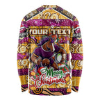 Custom Broncos Rugby Merry Christmas Long Sleeve Shirt Indigenous Australian Art