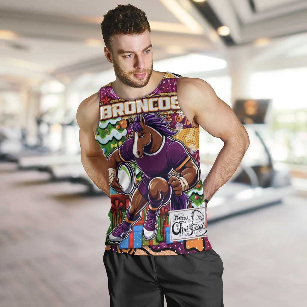 Custom Broncos Rugby Merry Christmas Men Tank Top Indigenous Australian Art
