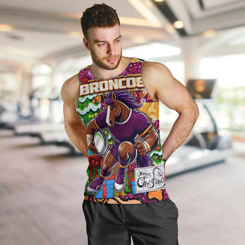 Custom Broncos Rugby Merry Christmas Men Tank Top Indigenous Australian Art