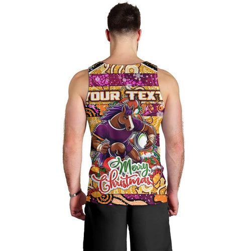 Custom Broncos Rugby Merry Christmas Men Tank Top Indigenous Australian Art