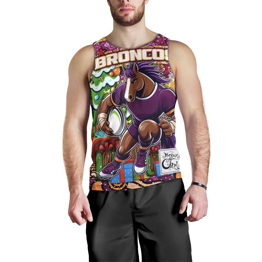 Custom Broncos Rugby Merry Christmas Men Tank Top Indigenous Australian Art