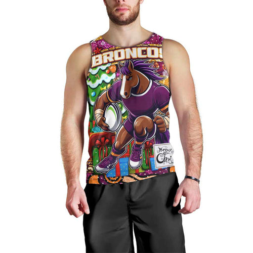 Custom Broncos Rugby Merry Christmas Men Tank Top Indigenous Australian Art