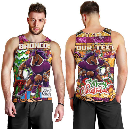 Custom Broncos Rugby Merry Christmas Men Tank Top Indigenous Australian Art