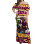 Custom Broncos Rugby Merry Christmas Off Shoulder Maxi Dress Indigenous Australian Art