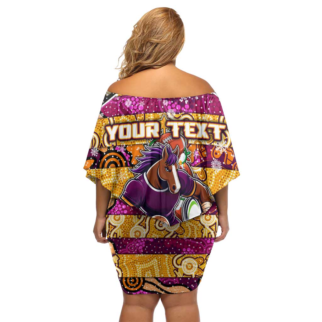 Custom Broncos Rugby Merry Christmas Off Shoulder Short Dress Indigenous Australian Art