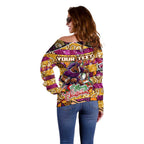 Custom Broncos Rugby Merry Christmas Off Shoulder Sweater Indigenous Australian Art