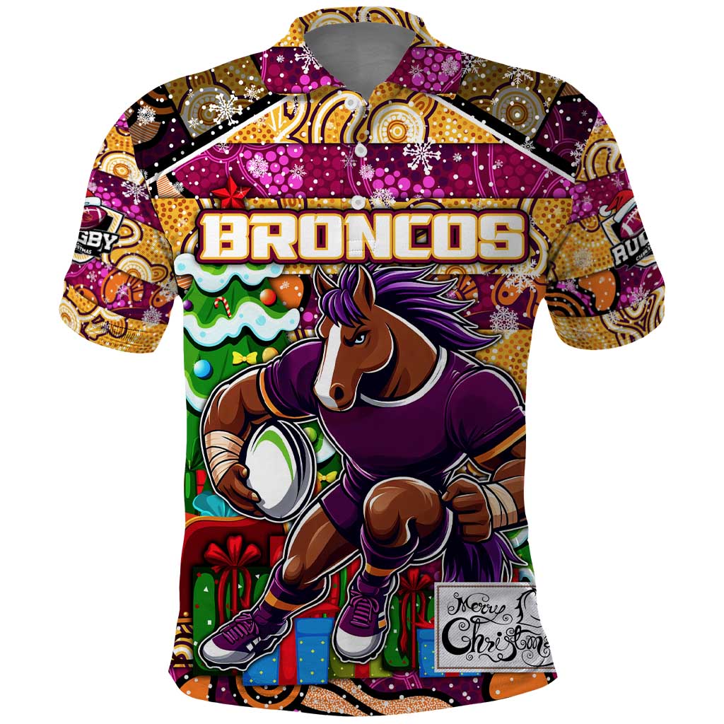 Custom Broncos Rugby Merry Christmas Polo Shirt Indigenous Australian Art