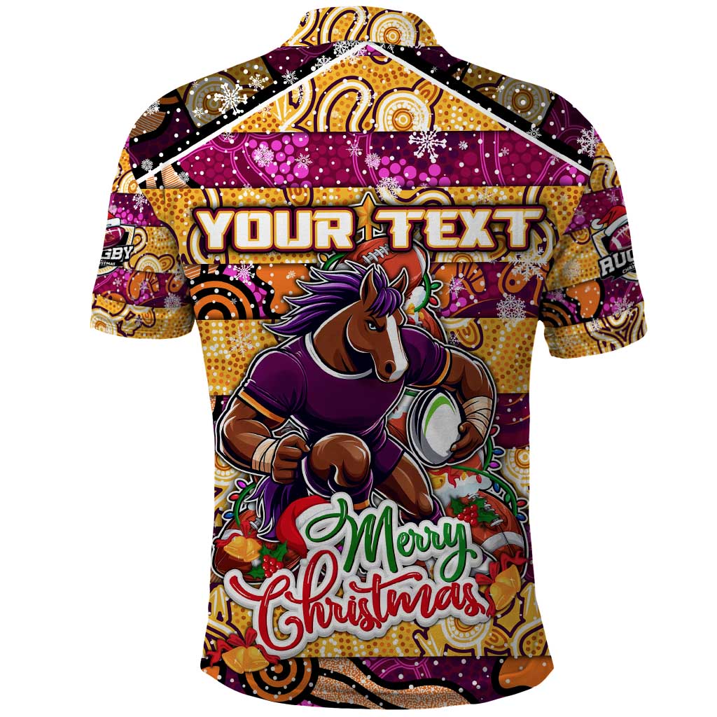 Custom Broncos Rugby Merry Christmas Polo Shirt Indigenous Australian Art