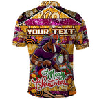 Custom Broncos Rugby Merry Christmas Polo Shirt Indigenous Australian Art