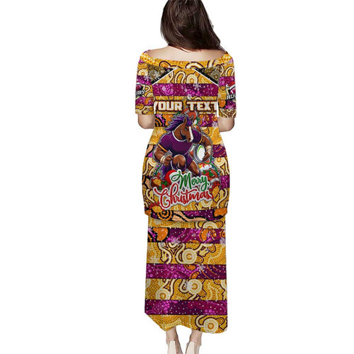 Custom Broncos Rugby Merry Christmas Puletasi Indigenous Australian Art