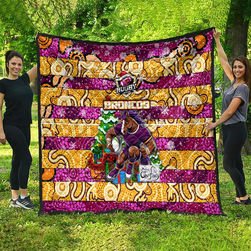 Broncos Rugby Merry Christmas Quilt Indigenous Australian Art