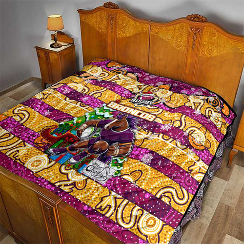 Broncos Rugby Merry Christmas Quilt Indigenous Australian Art