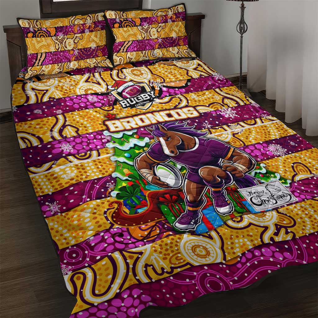 Broncos Rugby Merry Christmas Quilt Bed Set Indigenous Australian Art