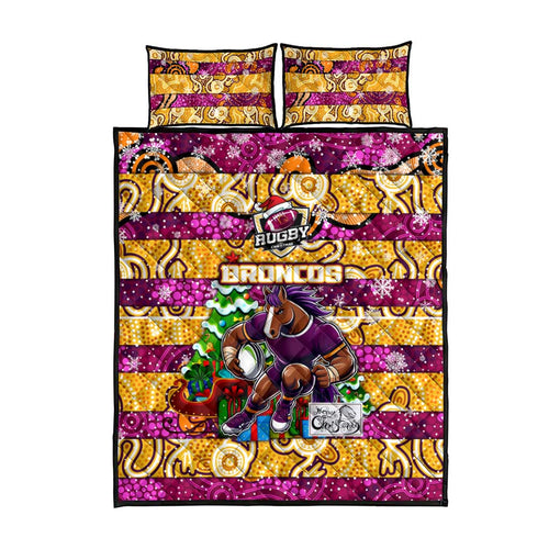 Broncos Rugby Merry Christmas Quilt Bed Set Indigenous Australian Art