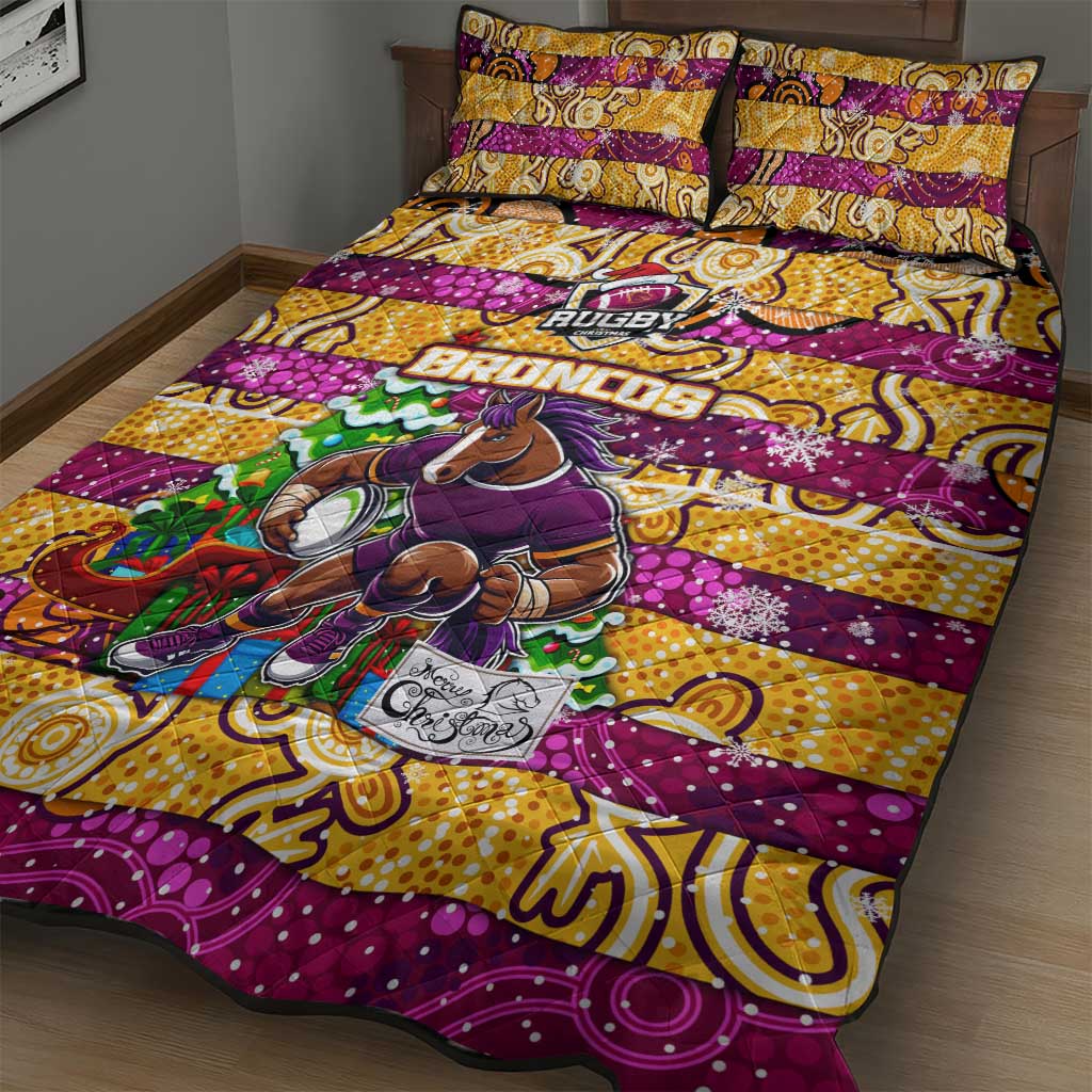 Broncos Rugby Merry Christmas Quilt Bed Set Indigenous Australian Art