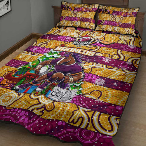 Broncos Rugby Merry Christmas Quilt Bed Set Indigenous Australian Art