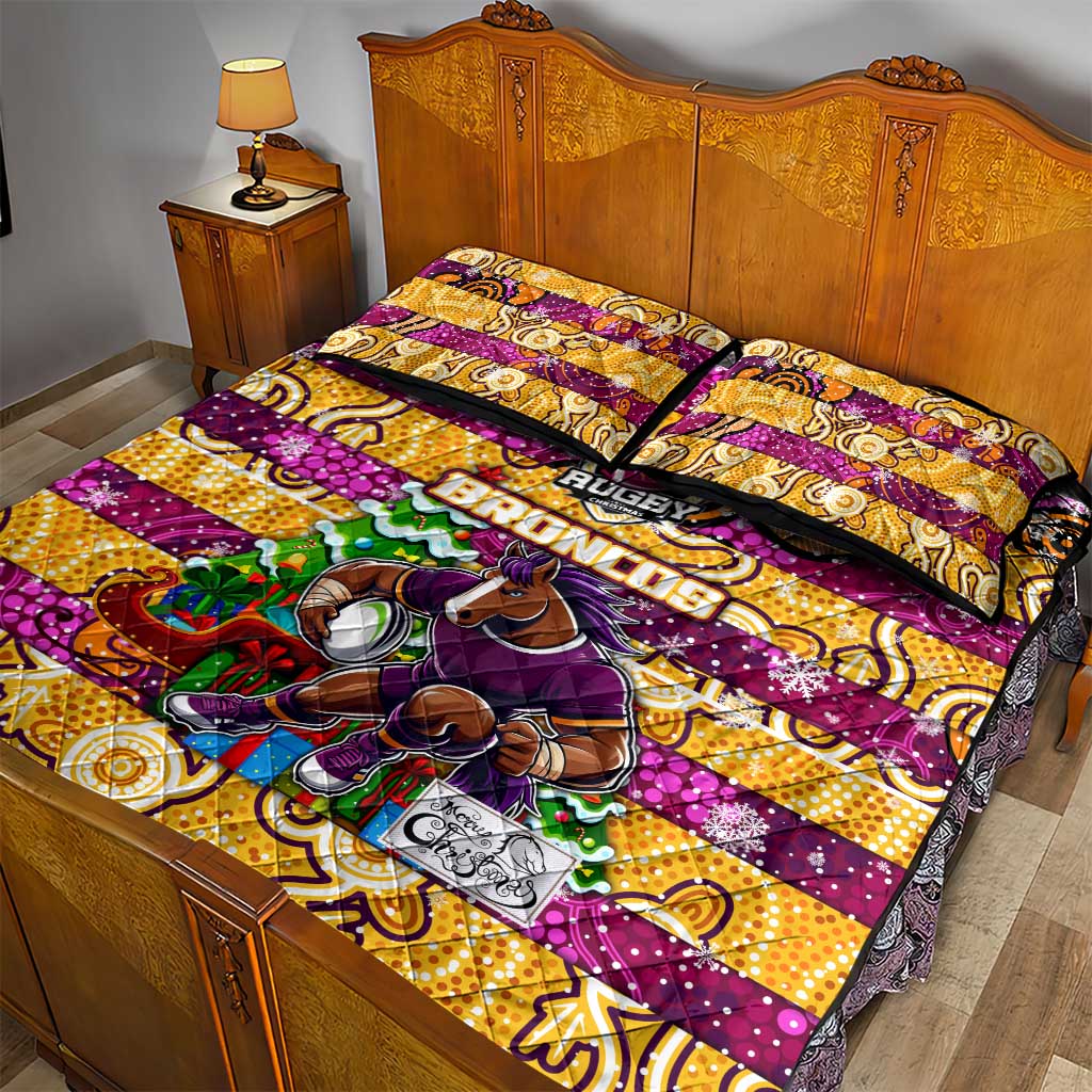 Broncos Rugby Merry Christmas Quilt Bed Set Indigenous Australian Art