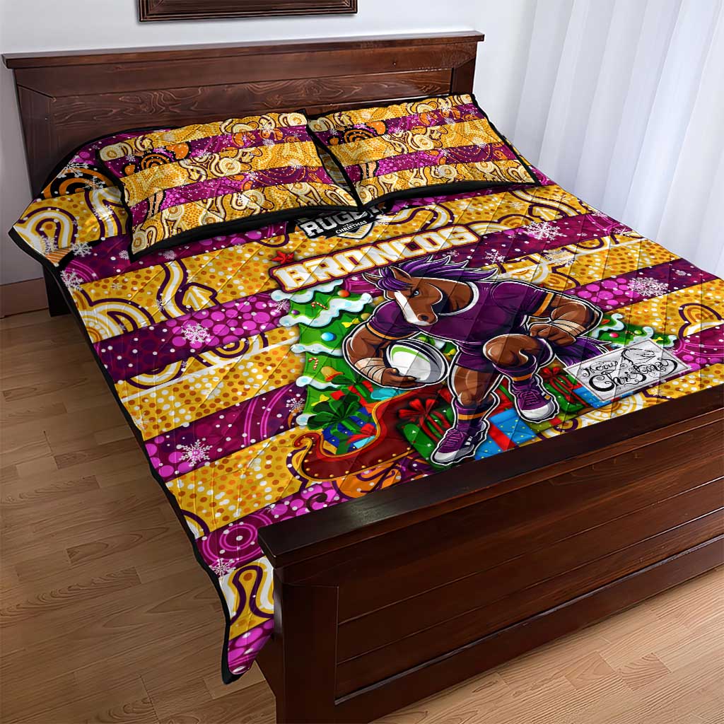 Broncos Rugby Merry Christmas Quilt Bed Set Indigenous Australian Art