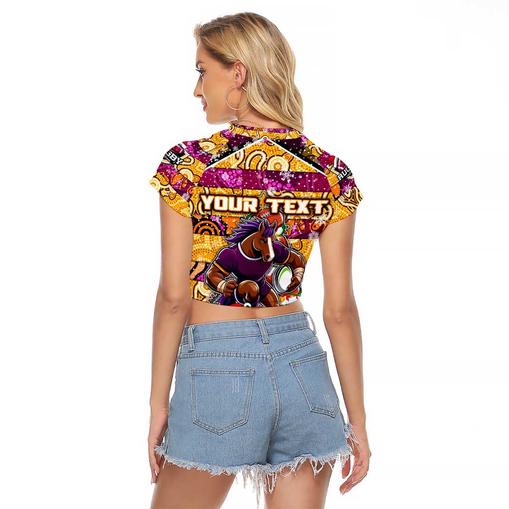 Custom Broncos Rugby Merry Christmas Raglan Cropped T Shirt Indigenous Australian Art