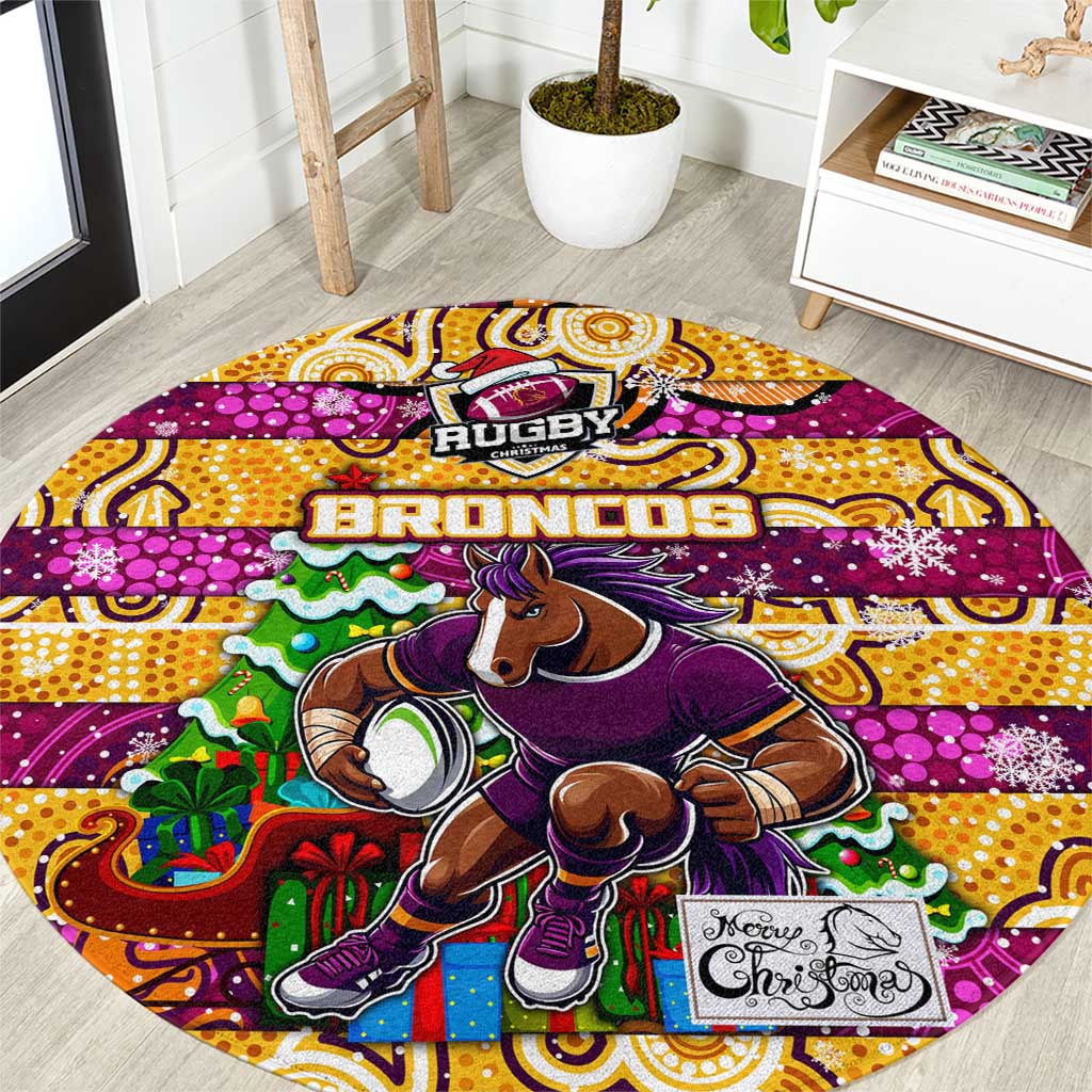 Broncos Rugby Merry Christmas Round Carpet Indigenous Australian Art