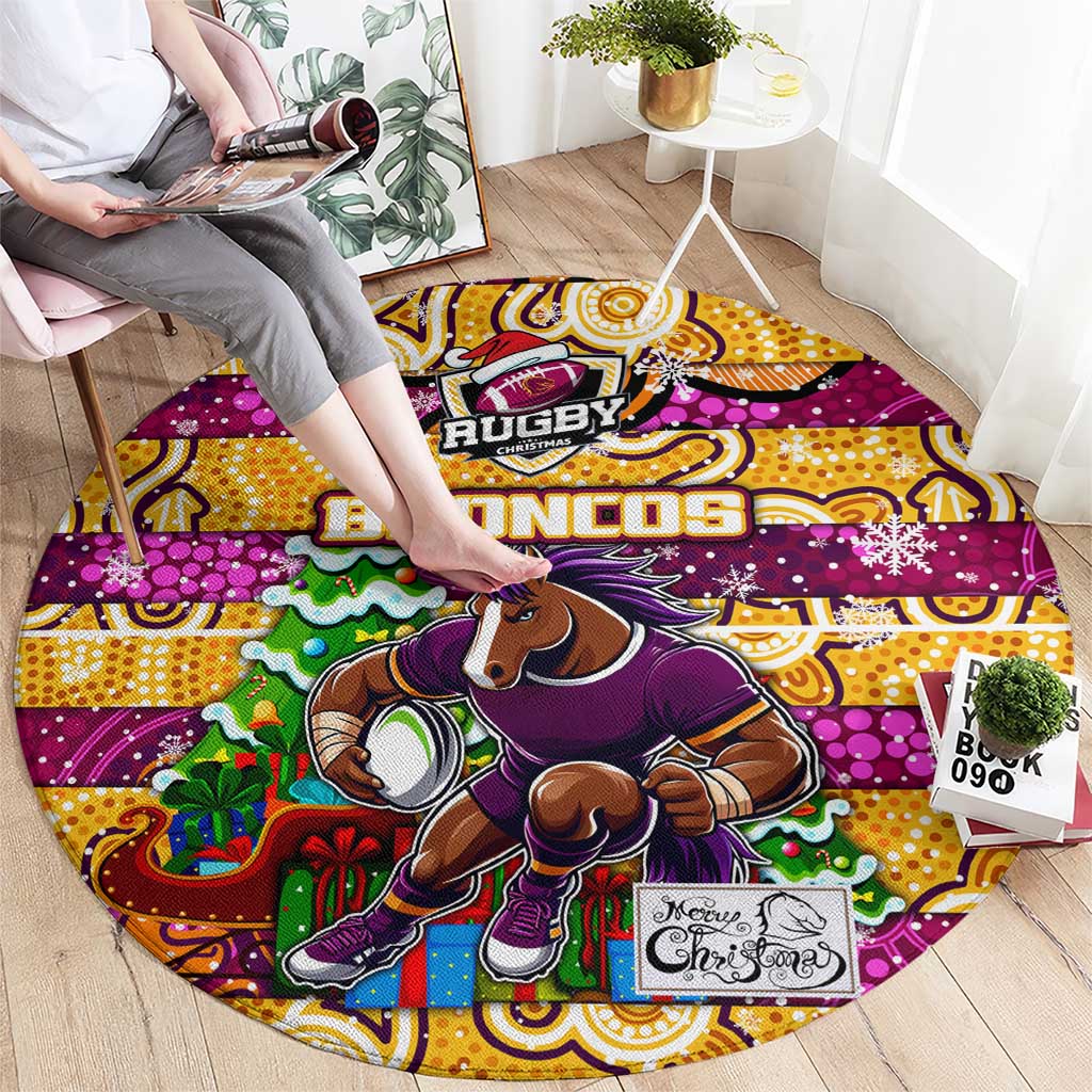 Broncos Rugby Merry Christmas Round Carpet Indigenous Australian Art