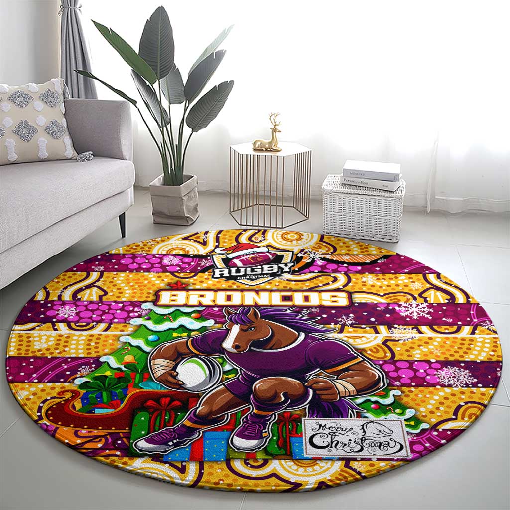 Broncos Rugby Merry Christmas Round Carpet Indigenous Australian Art