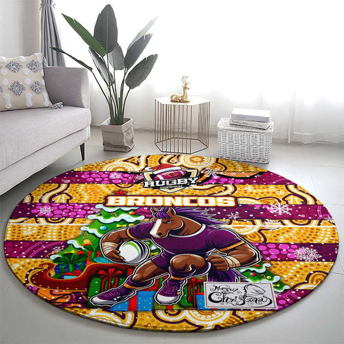Broncos Rugby Merry Christmas Round Carpet Indigenous Australian Art