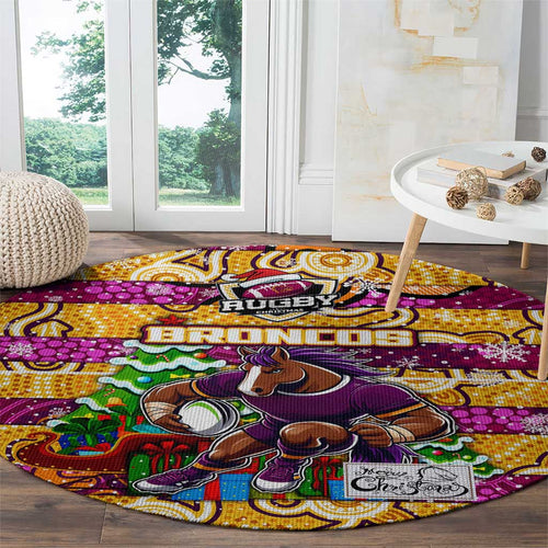 Broncos Rugby Merry Christmas Round Carpet Indigenous Australian Art