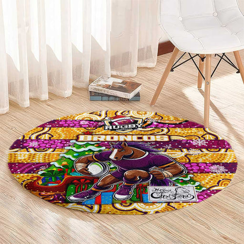 Broncos Rugby Merry Christmas Round Carpet Indigenous Australian Art