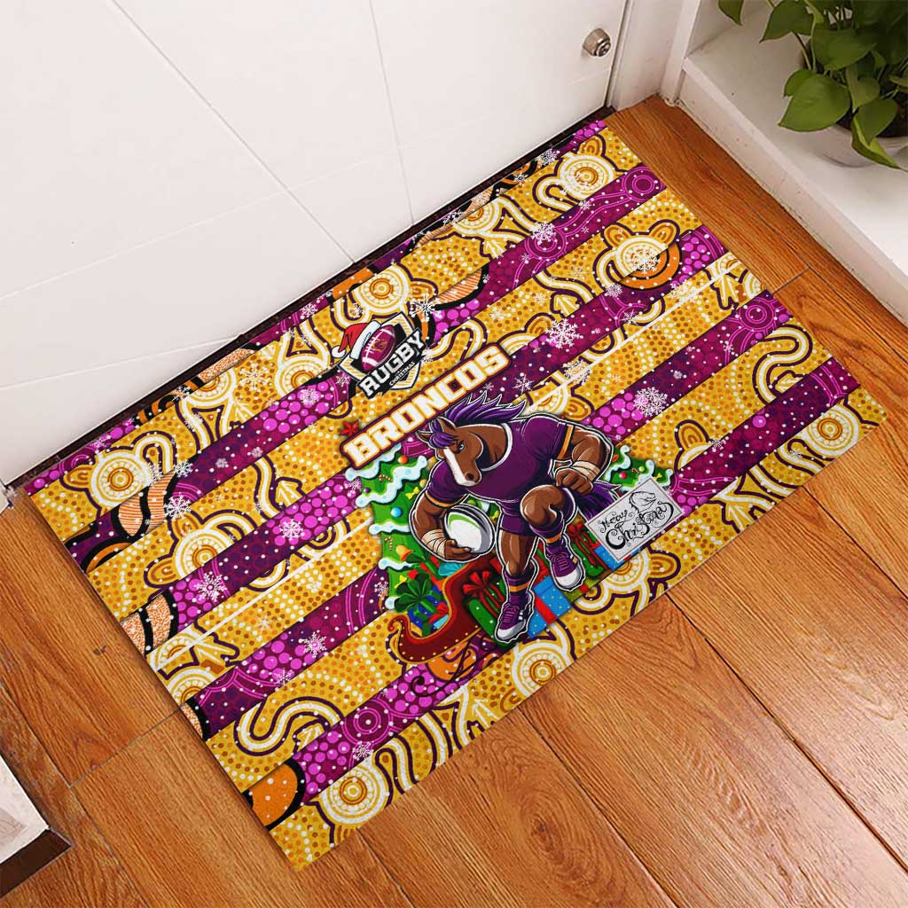 Broncos Rugby Merry Christmas Rubber Doormat Indigenous Australian Art
