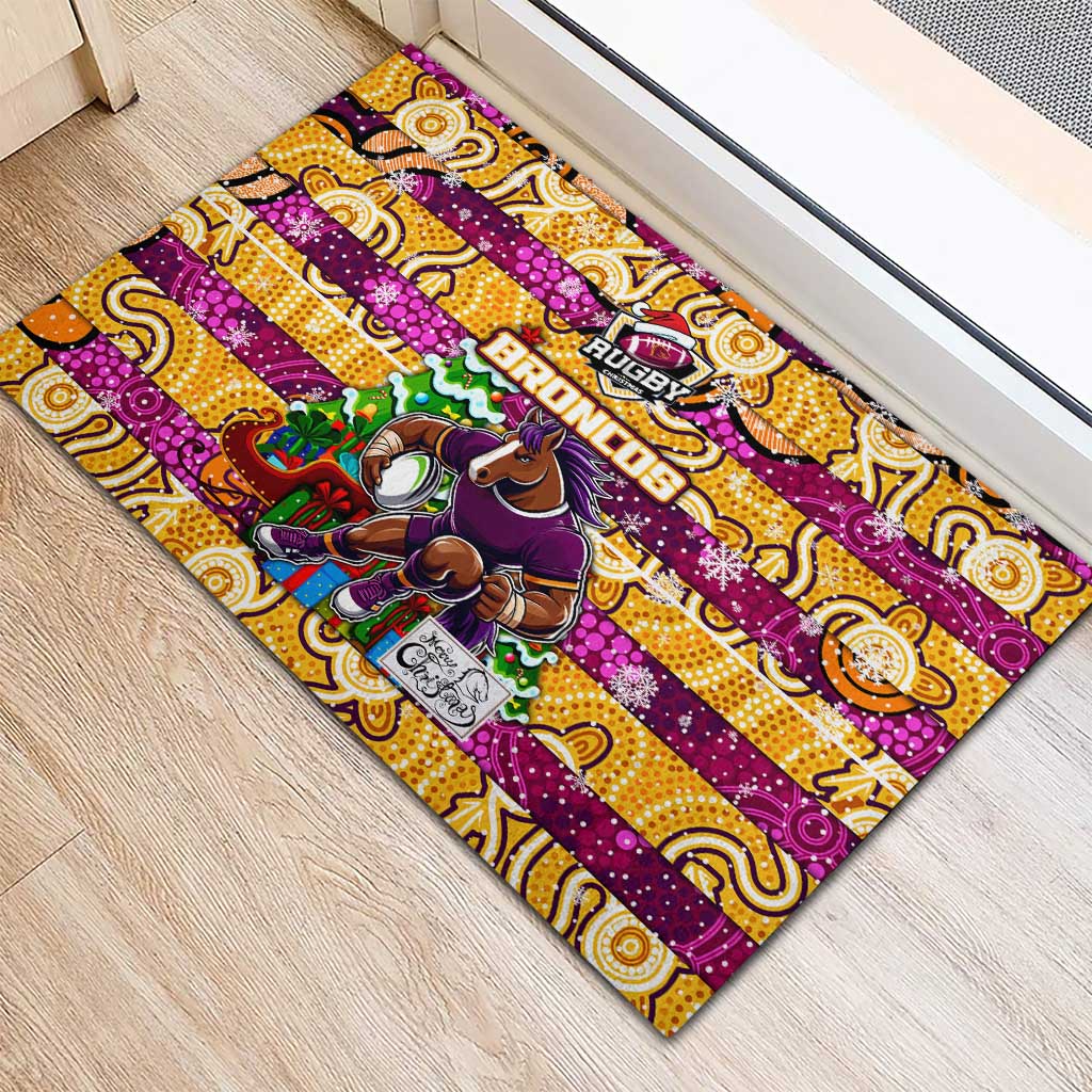 Broncos Rugby Merry Christmas Rubber Doormat Indigenous Australian Art