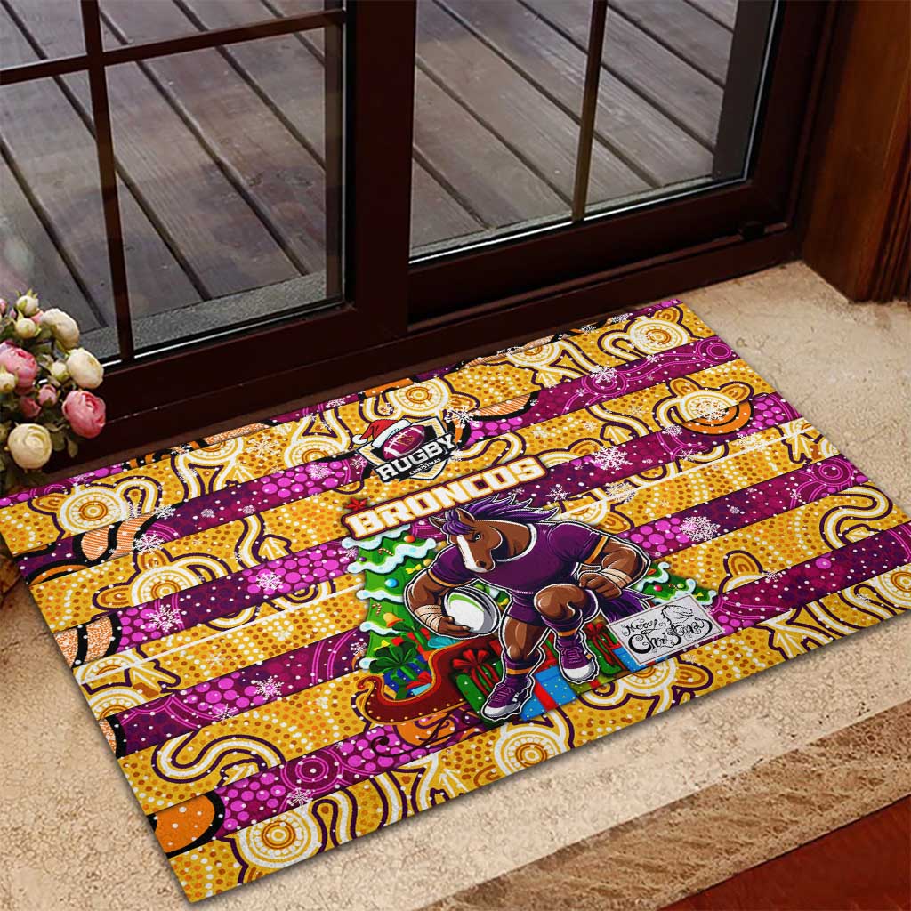 Broncos Rugby Merry Christmas Rubber Doormat Indigenous Australian Art