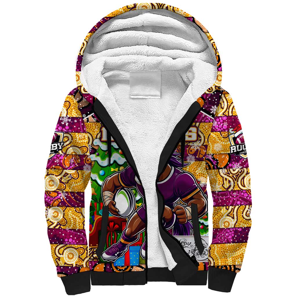 Custom Broncos Rugby Merry Christmas Sherpa Hoodie Indigenous Australian Art