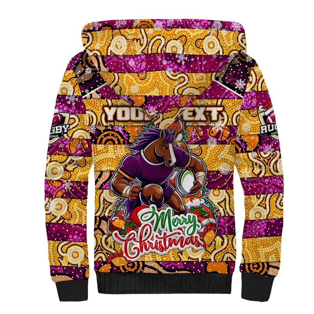 Custom Broncos Rugby Merry Christmas Sherpa Hoodie Indigenous Australian Art