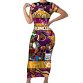 Custom Broncos Rugby Merry Christmas Short Sleeve Bodycon Dress Indigenous Australian Art