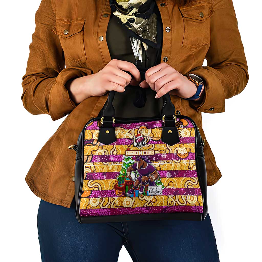 Broncos Rugby Merry Christmas Shoulder Handbag Indigenous Australian Art