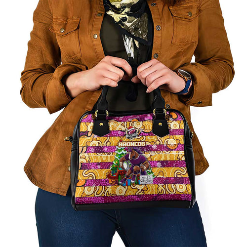 Broncos Rugby Merry Christmas Shoulder Handbag Indigenous Australian Art