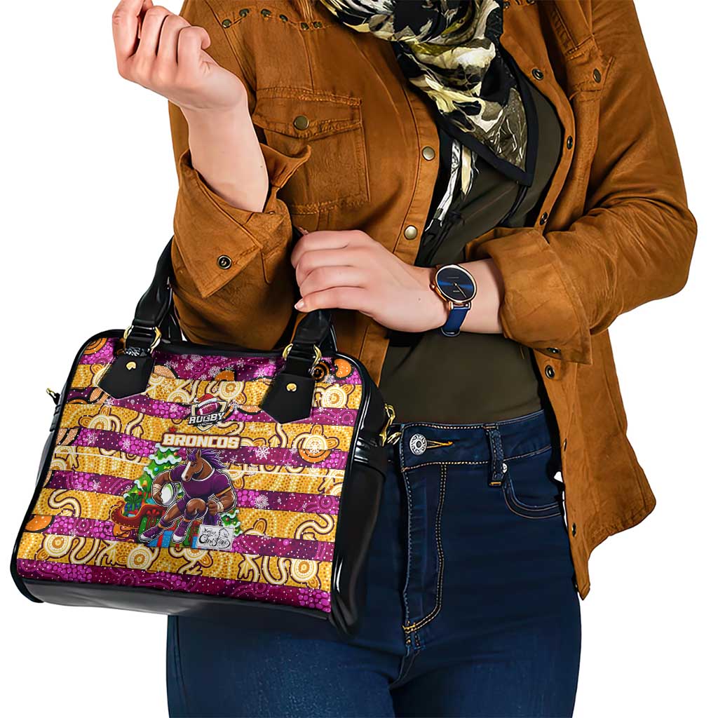 Broncos Rugby Merry Christmas Shoulder Handbag Indigenous Australian Art