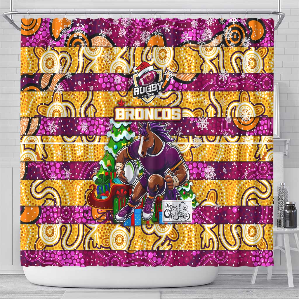Broncos Rugby Merry Christmas Shower Curtain Indigenous Australian Art