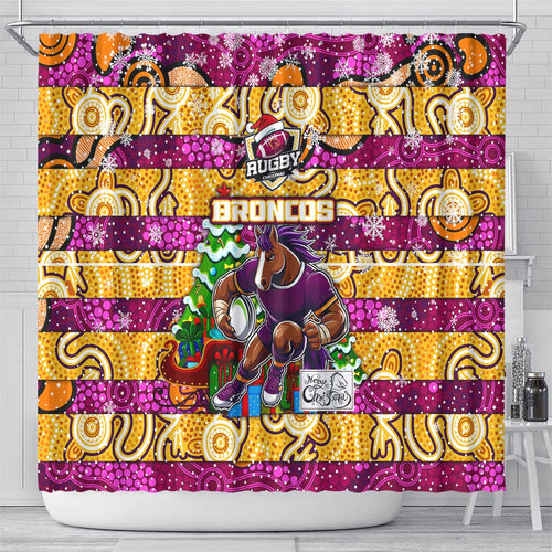 Broncos Rugby Merry Christmas Shower Curtain Indigenous Australian Art