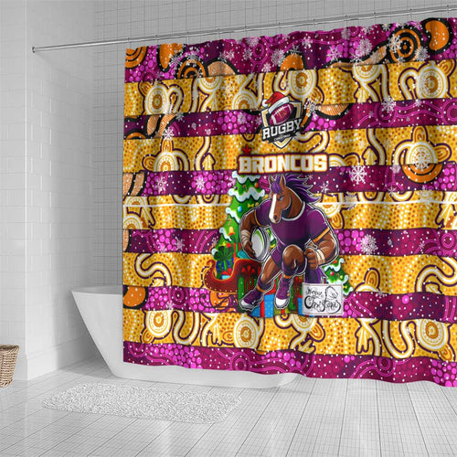 Broncos Rugby Merry Christmas Shower Curtain Indigenous Australian Art