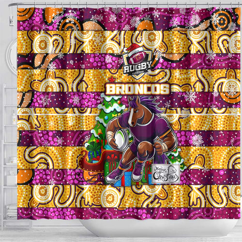 Broncos Rugby Merry Christmas Shower Curtain Indigenous Australian Art