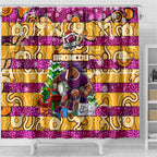 Broncos Rugby Merry Christmas Shower Curtain Indigenous Australian Art