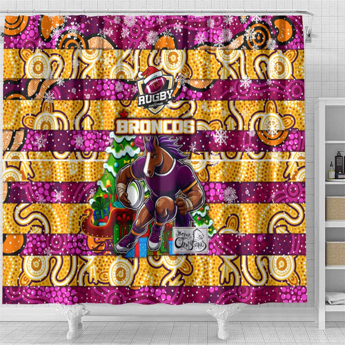 Broncos Rugby Merry Christmas Shower Curtain Indigenous Australian Art